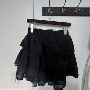 LoveShackFancy Black Lace Mini Skirt